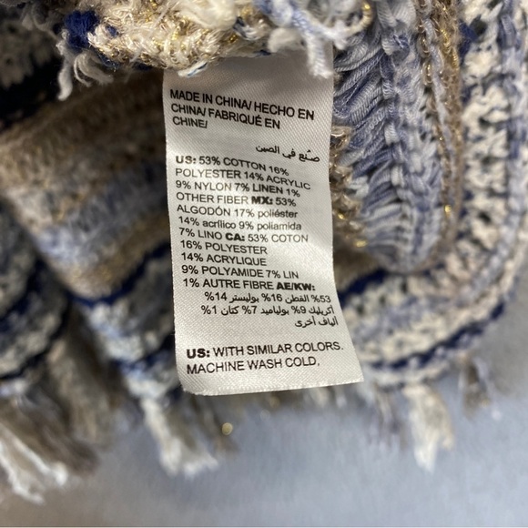 Chicos Cool Toned Open Stitch Cardigan Tassel Shimmer Sz XL - Picture 7 of 9